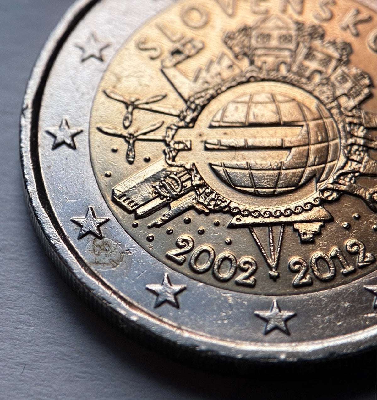 2 Euro 2012 | Slowakei | 10 Jahre Euro-Bargeld | Bi-Metall Gedenkmünze | schön