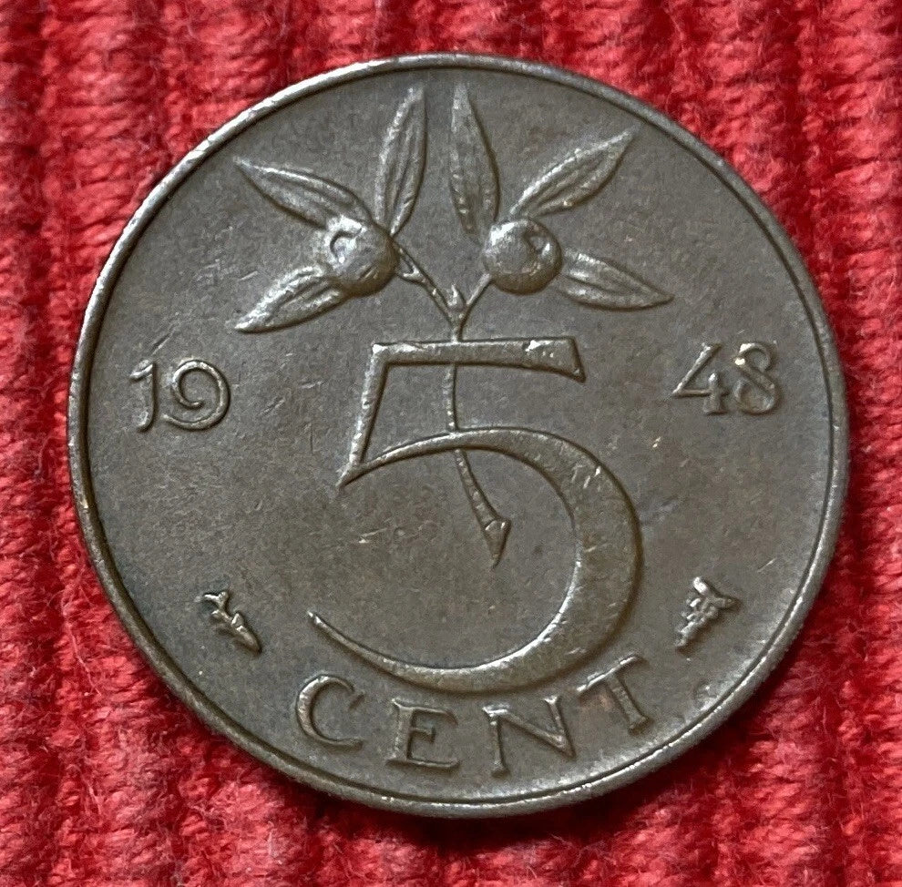 5 Cent 1948 | Niederlande | Königin Wilhelmina | Bronze Münze | sehr schön