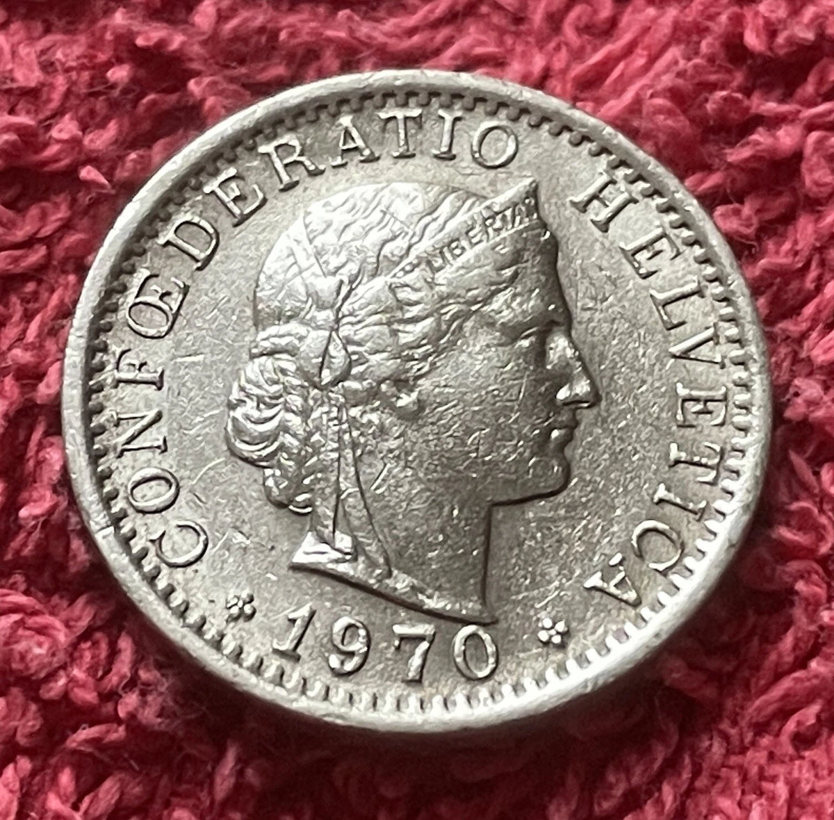 20 Rappen 1970 | Schweiz | Libertas & Eichenkranz | Kupfer-Nickel Münze | schön