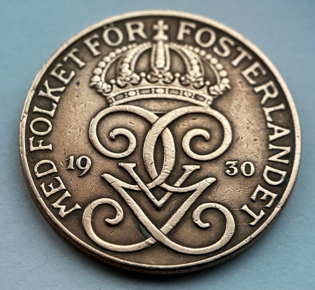 5 Öre 1930 | Schweden | König Gustaf V. | Drei Kronen | Bronze | Historische Münze | schön