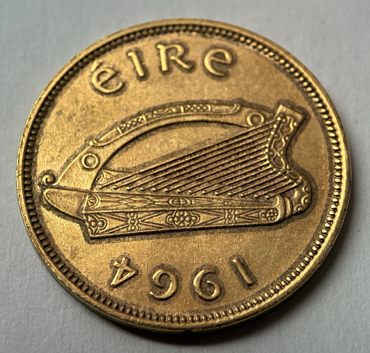 1/2 Penny 1964 | Irland | Glücksmünze der Iren | Bronze | Edel vergoldet | Mit Zertifikat | Münze