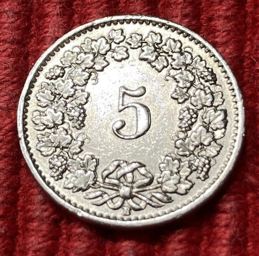5 Rappen 1949 B | Schweiz | Libertas | Weinlaubkranz | Kupfer-Nickel Münze | schön