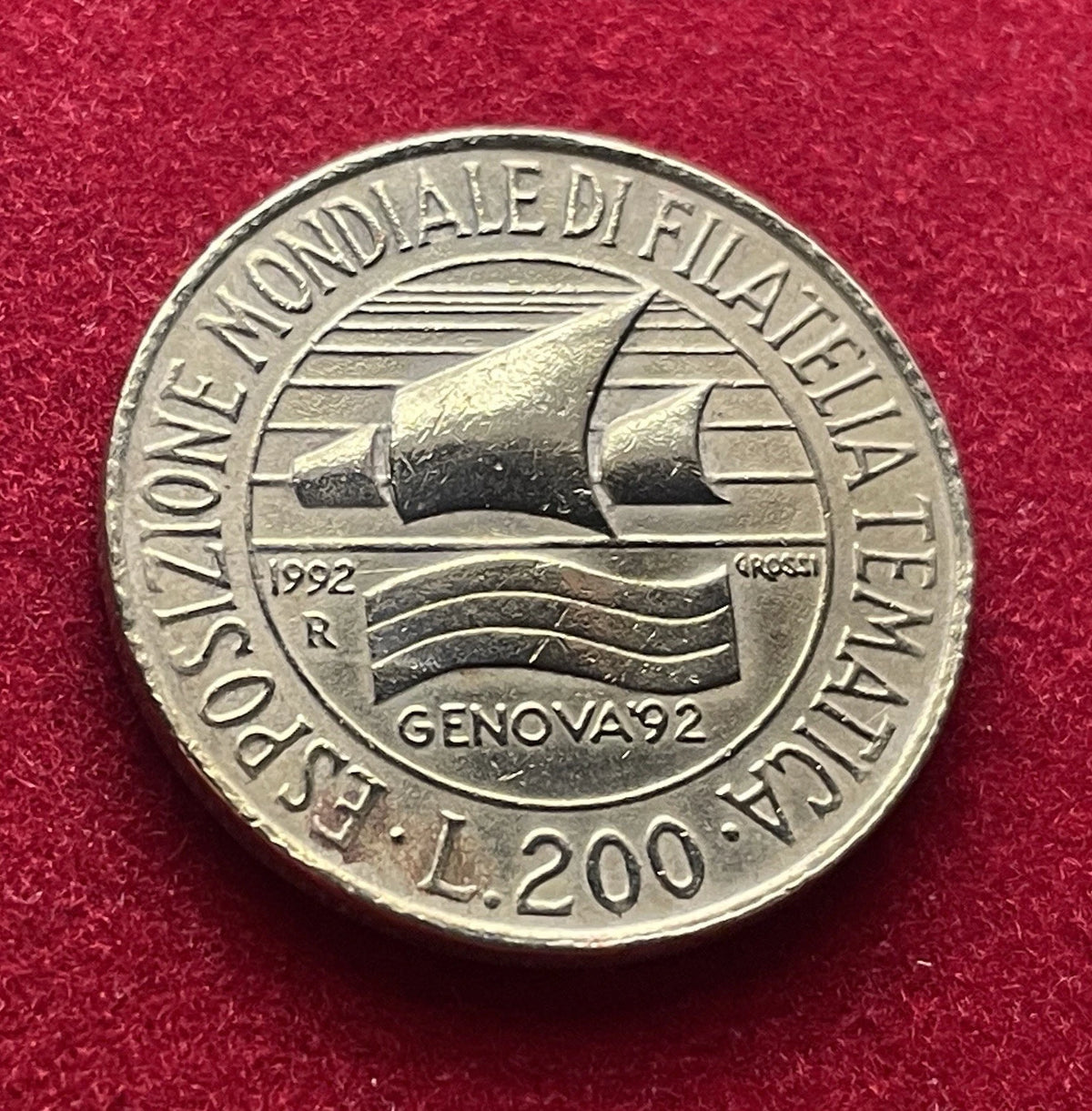 200 Lire 1992 | Italien | Briefmarkenausstellung Genua | Aluminiumbronze Münze | schön