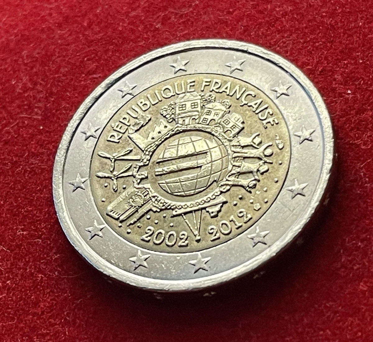 2 Euro 2012 | Frankreich | 10 Jahre Einführung des Euro | Bi-Metall Gedenkmünze | schön