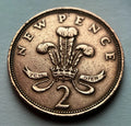 2 New Pence 1971 | Großbritannien | Königin Elizabeth II. & Federbusch | Münze aus Bronze | schön