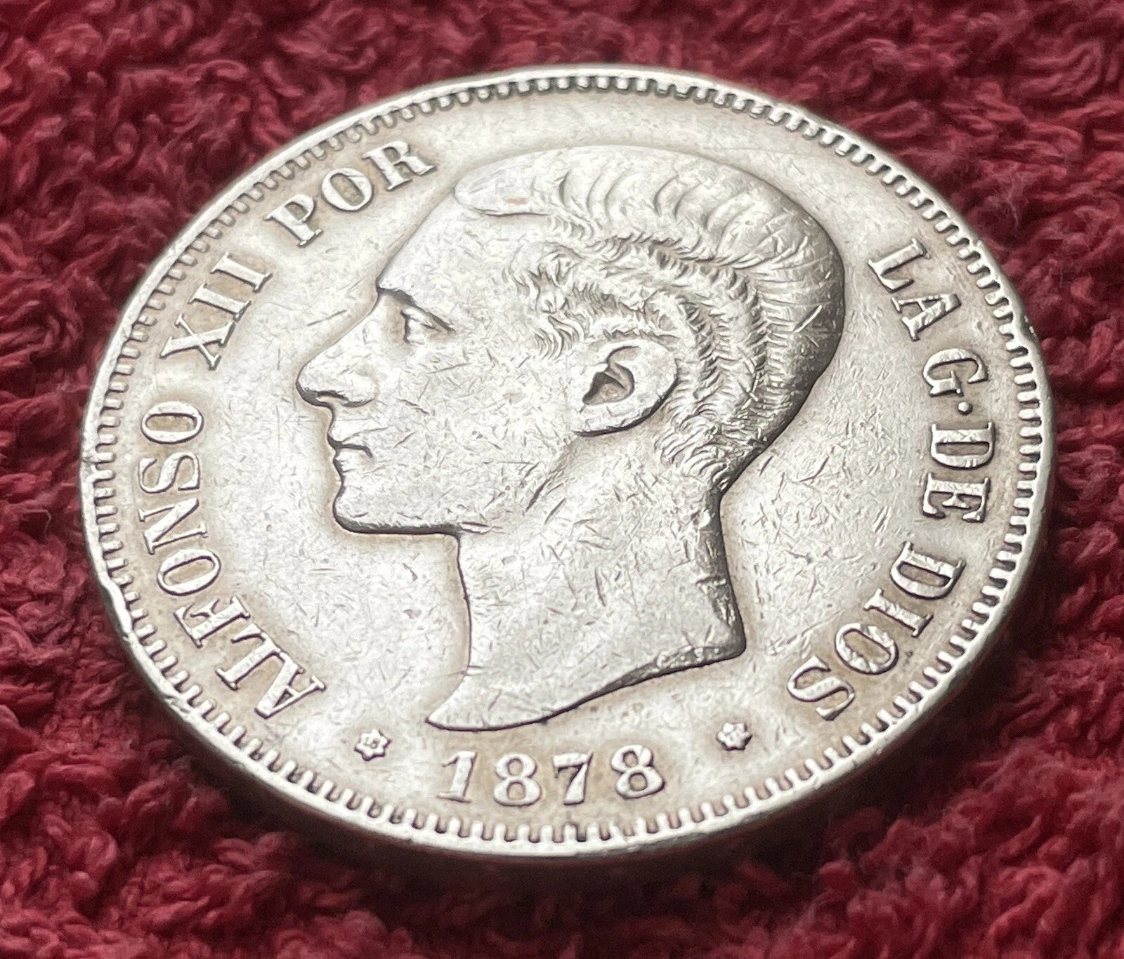5 Peseten 1878 *78 Spanien – Alfonso XII – 900er Silber Münze