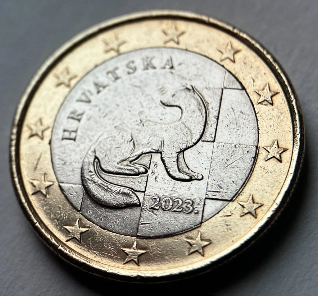 1 Euro 2023 | Kroatien | Marder & Schachbrettmuster | HRVATSKA | Bi-Metall Münze