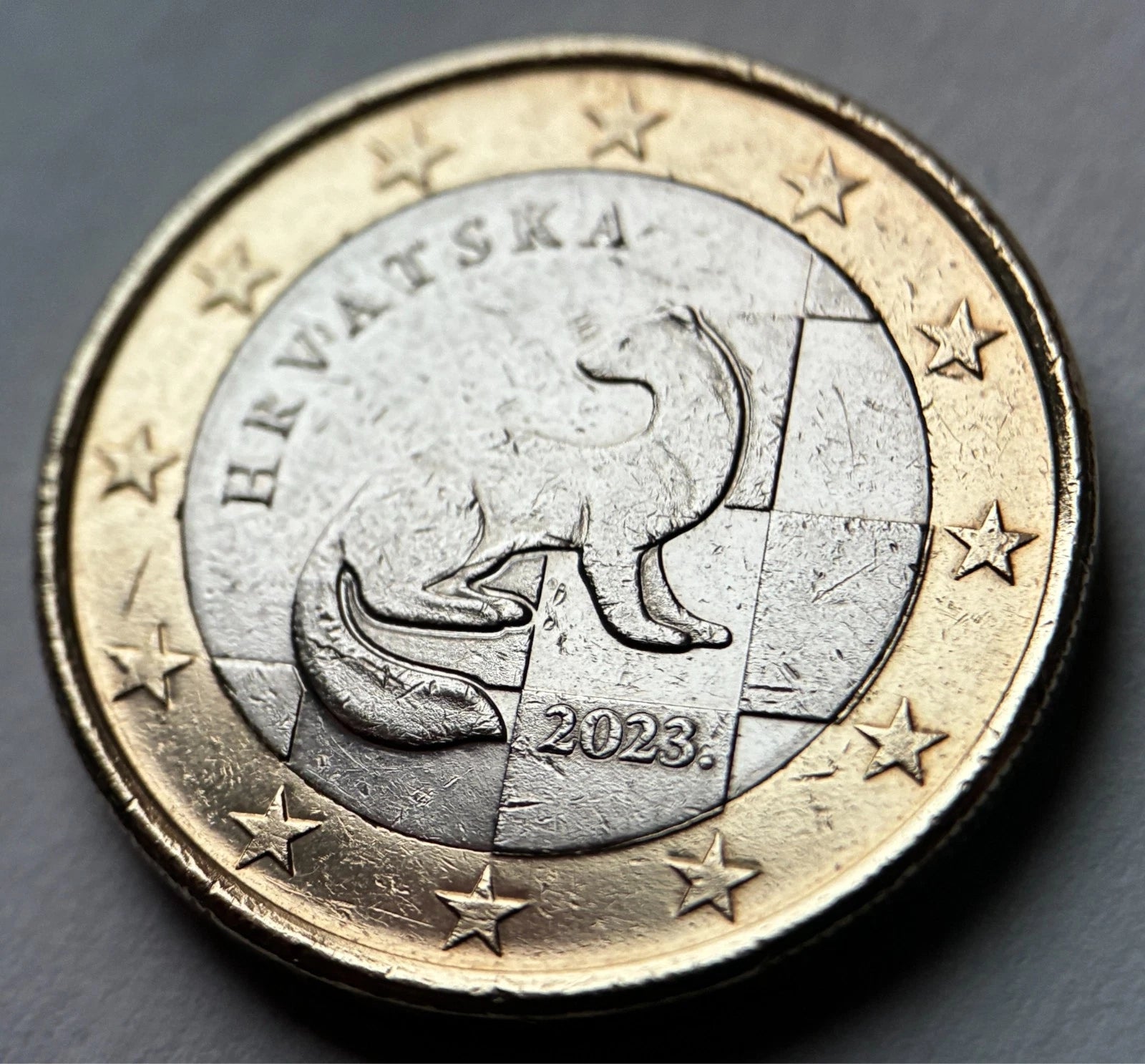 1 Euro 2023 | Kroatien | Marder & Schachbrettmuster | HRVATSKA | Bi-Metall Münze