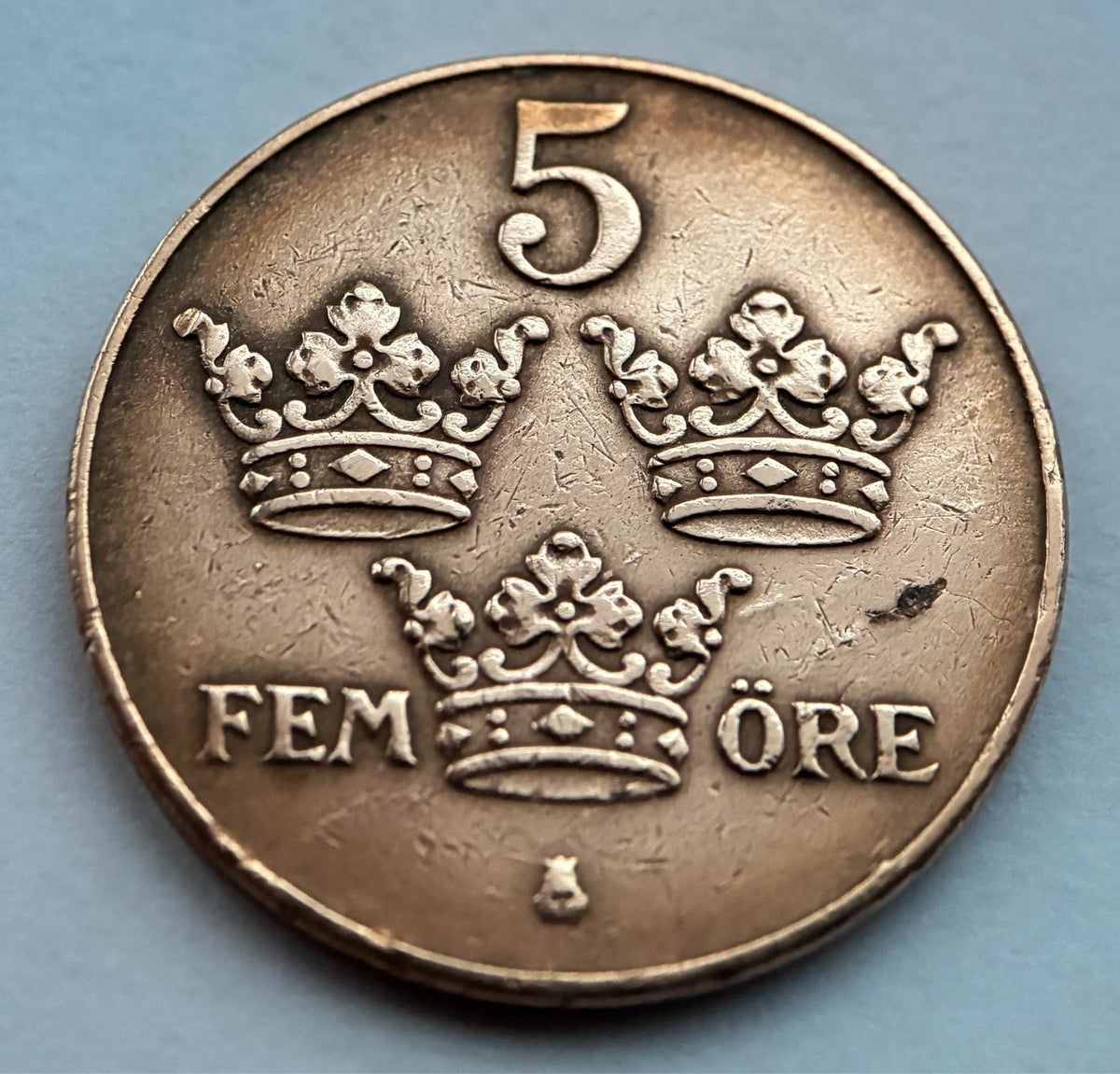5 Öre 1930 | Schweden | König Gustaf V. | Drei Kronen | Bronze | Historische Münze | schön