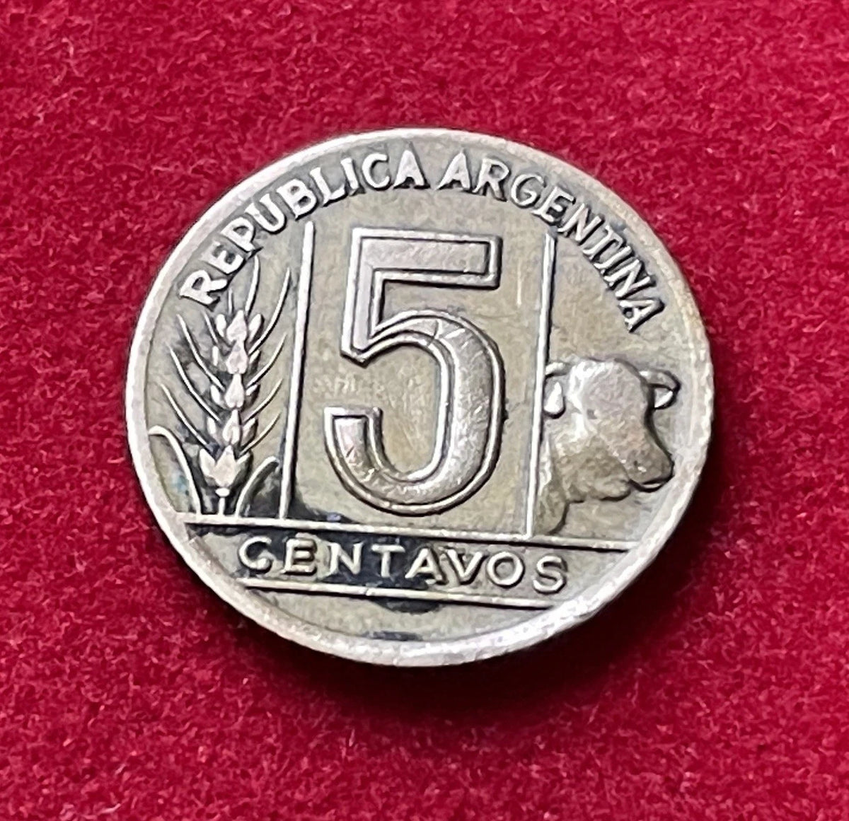 5 Centavos 1943 | Argentinien | Libertad & Stier | Aluminiumbronze Münze | schön