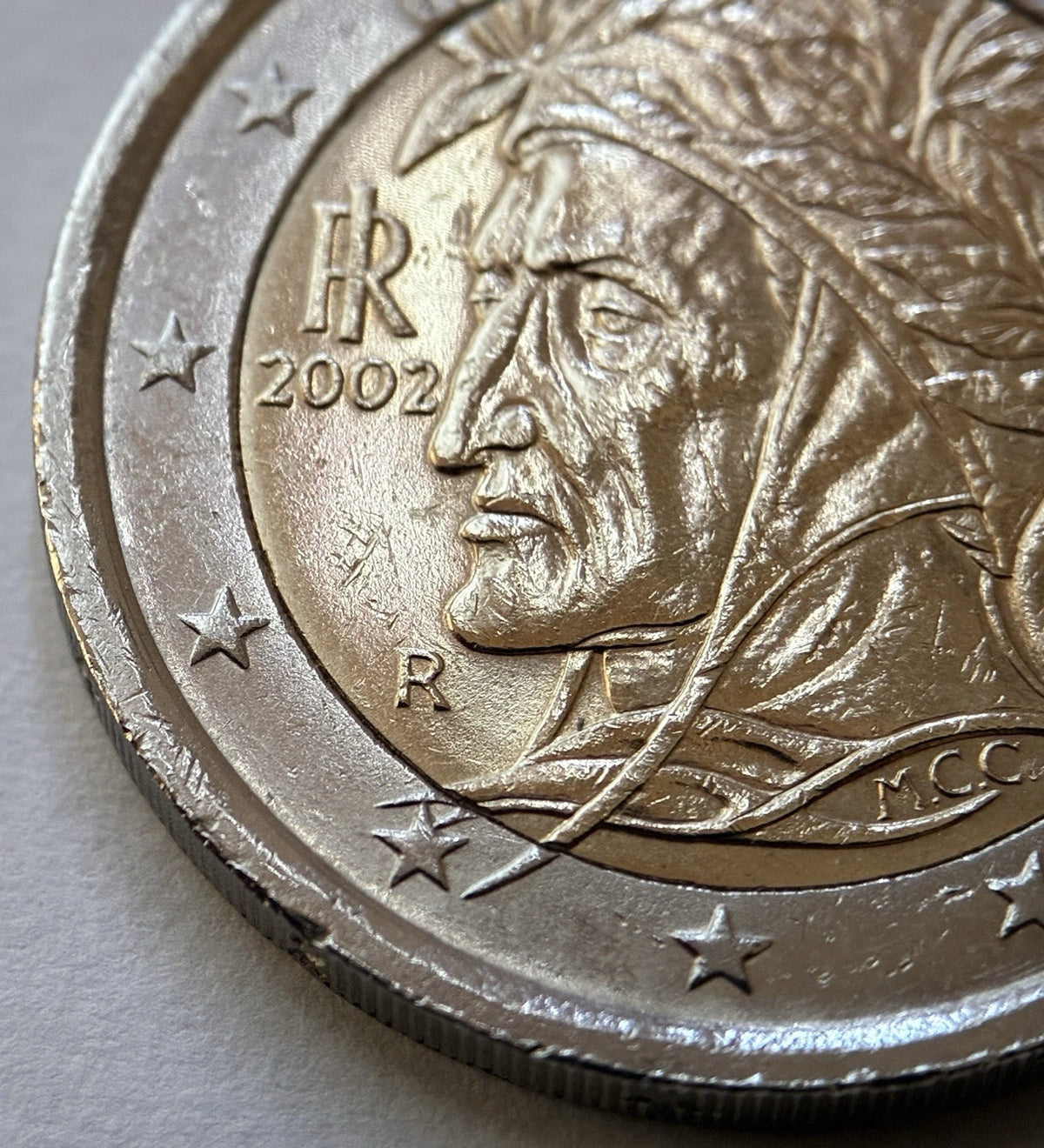 2 Euro 2002 | Italien | Dante Alighieri | Bi-Metall Münze | schön