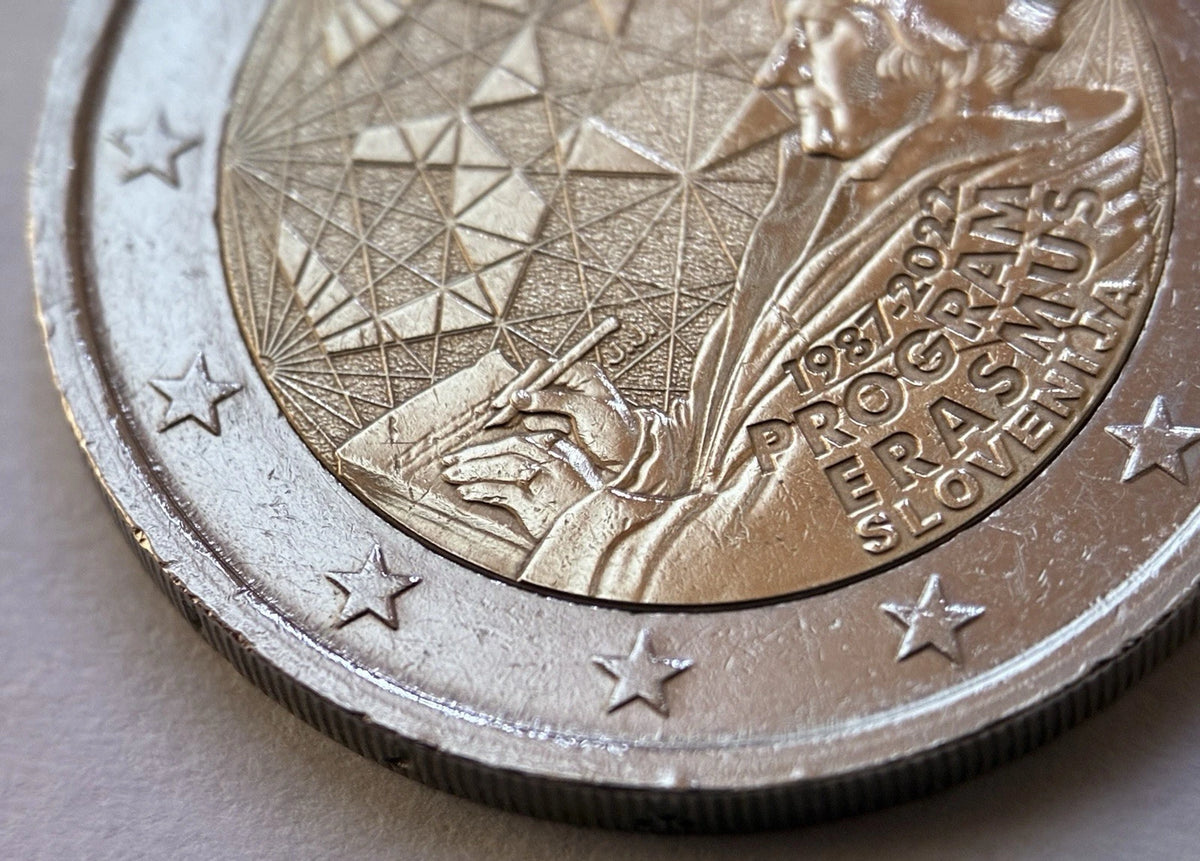 2 Euro 2022 | Slowenien | 35 Jahre Erasmus-Programm | Bi-Metall Gedenkmünze | Sehr schön