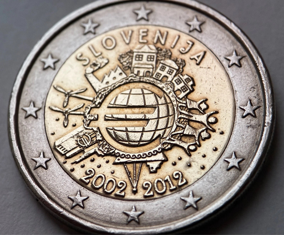 2 Euro 2012 | Slowenien | 10 Jahre Einführung des Euro (WWU) | Bi-Metall Gedenkmünze | schön