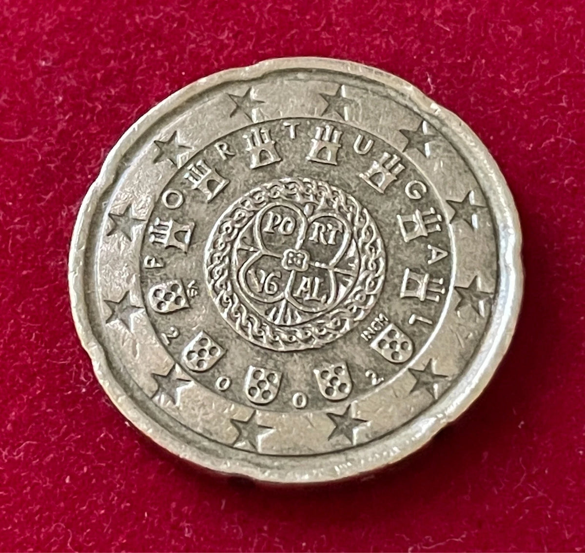 20 Cent 2002 | Portugal | sieben Burgen & fünf Wappen | Münze aus Nordischem Gold | schön