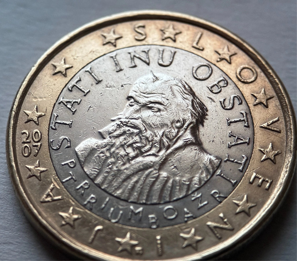 1 Euro 2007 | Slowenien | Primož Trubar | Stati inu obstati | Bi-Metall Münze