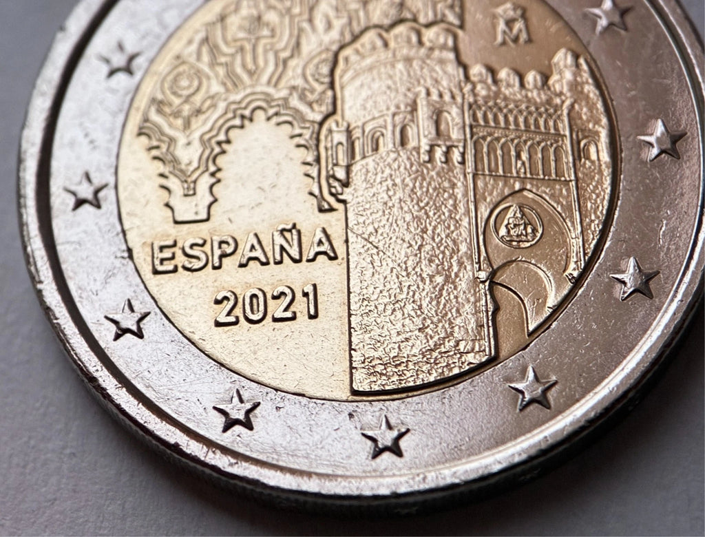 2 Euro 2021 | Spanien | UNESCO-Welterbe Toledo - Puerta del Sol | Bi-Metall Gedenkmünze | schön