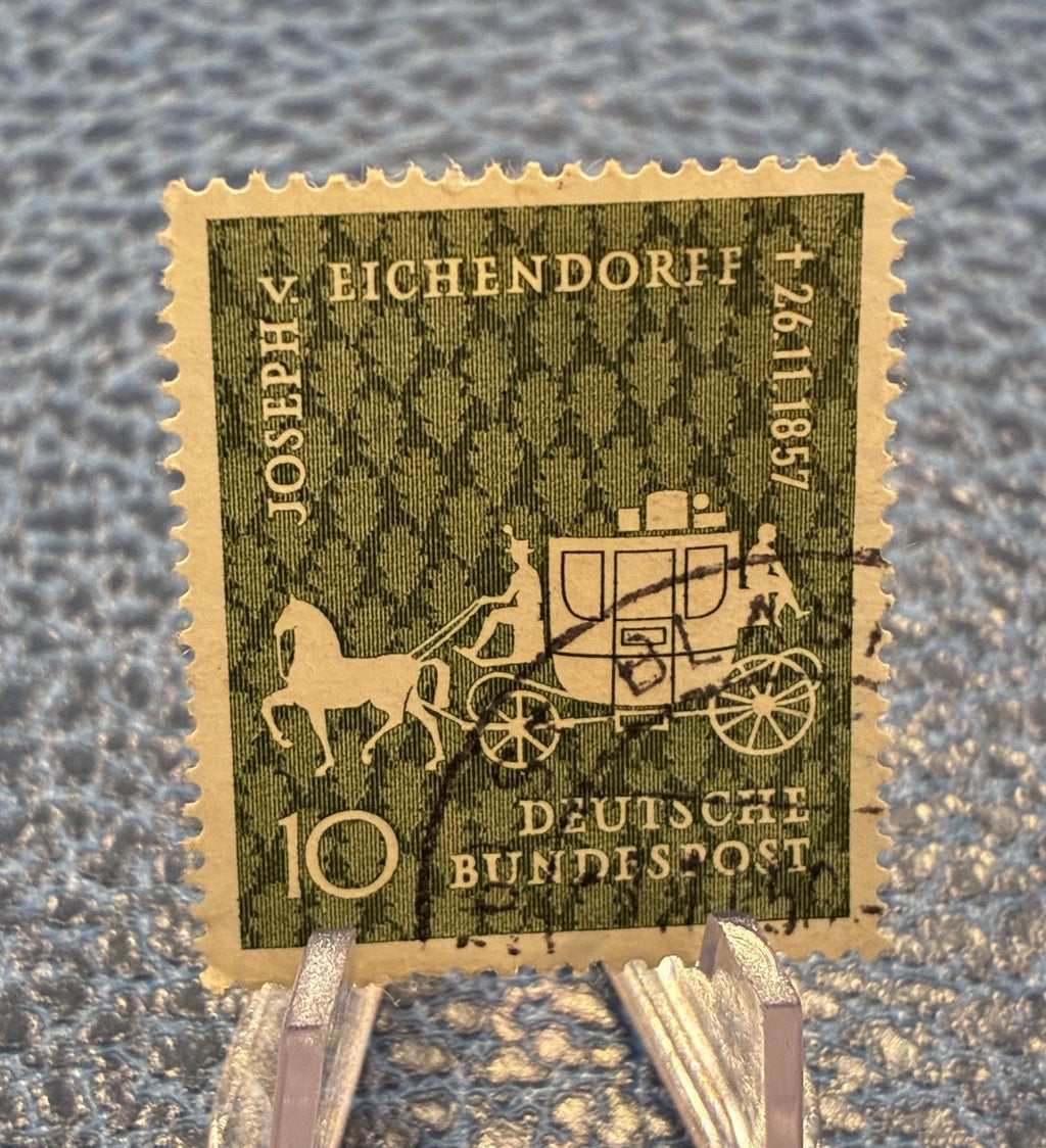 Deutsche Bundespost 1957 | 10 Pfennig | Eichendorff Postkutsche | gestempelt | Briefmarke