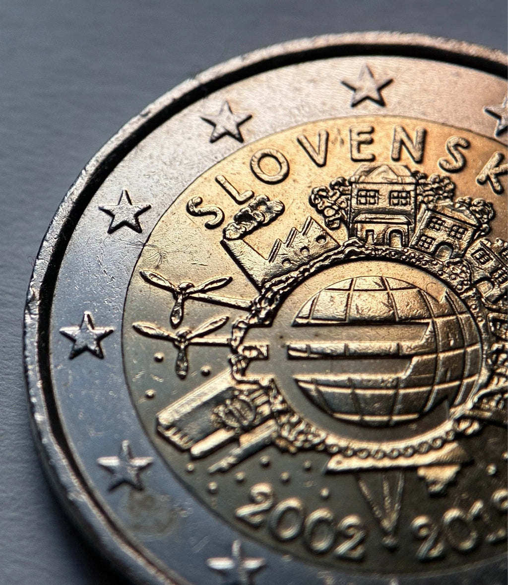 2 Euro 2012 | Slowakei | 10 Jahre Euro-Bargeld | Bi-Metall Gedenkmünze | schön