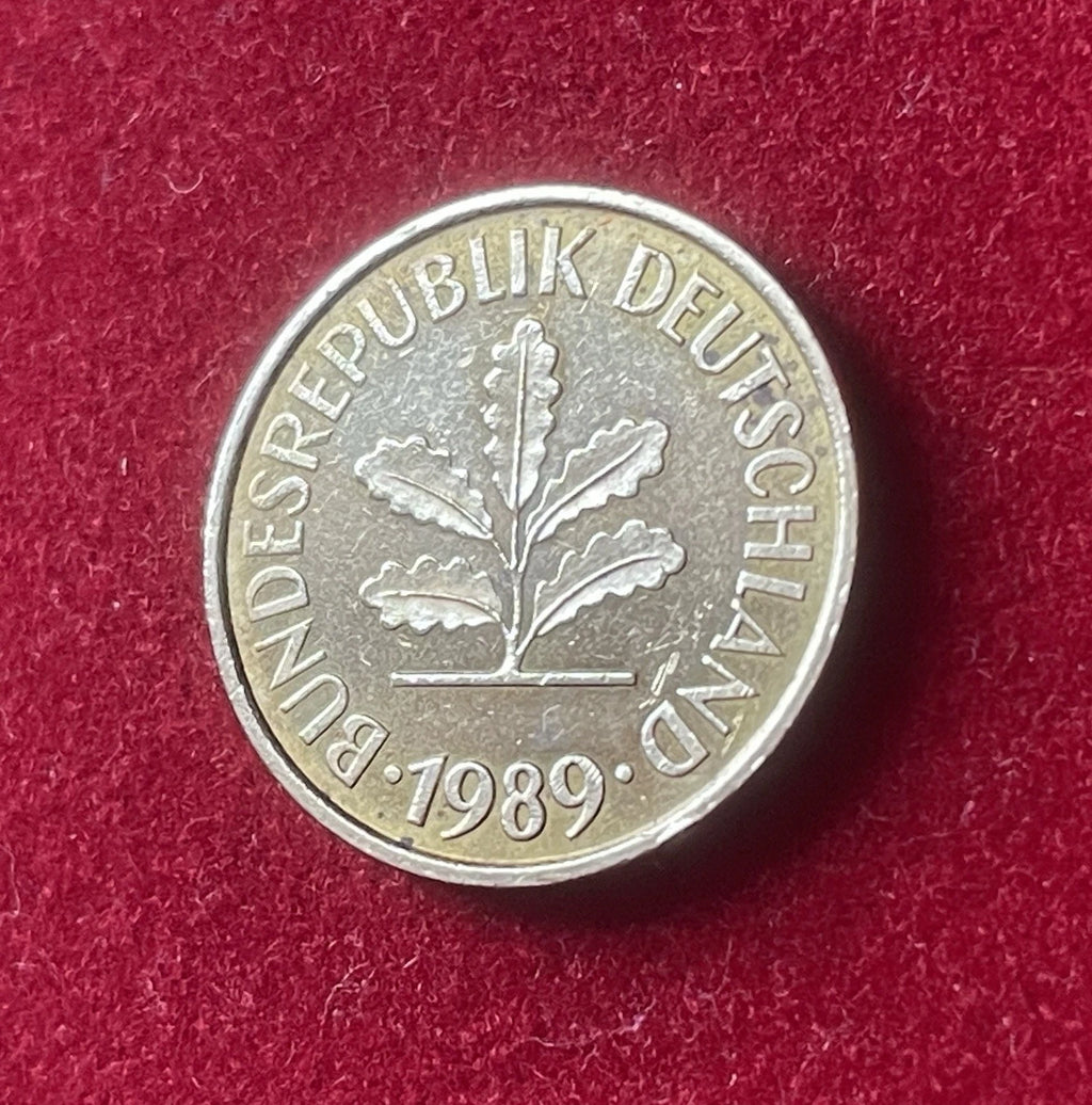 5 Pfennig 1989 J | Bundesrepublik Deutschland (BRD) | Eichenzweig & Getreideähren | Münze aus Vermessingtem Stahl | Sehr schön