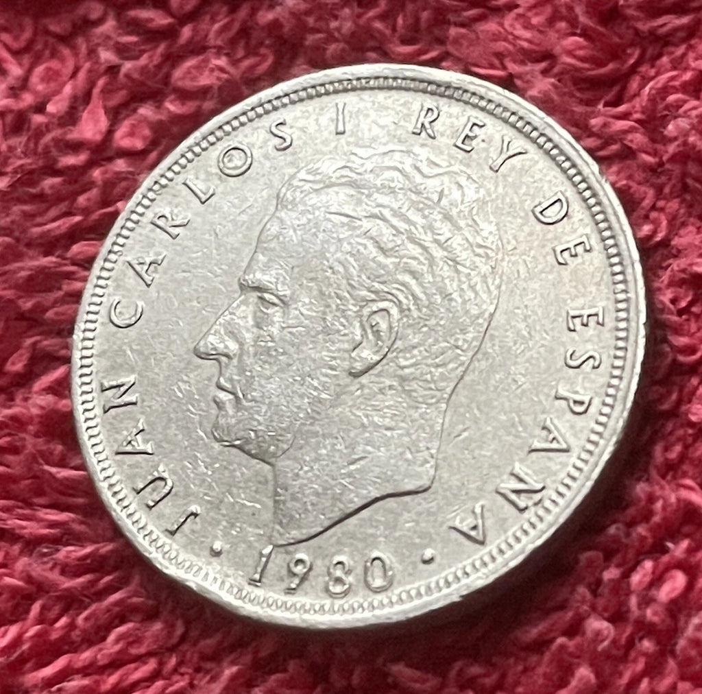 5 Pesetas 1980 *81 | Spanien | König Juan Carlos I. | Fußball WM 1982 | Kupfer-Nickel Münze | schön