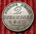 2 Pfenninge 1867 A | Historische Scheidemünze aus Preußen | Kupfer