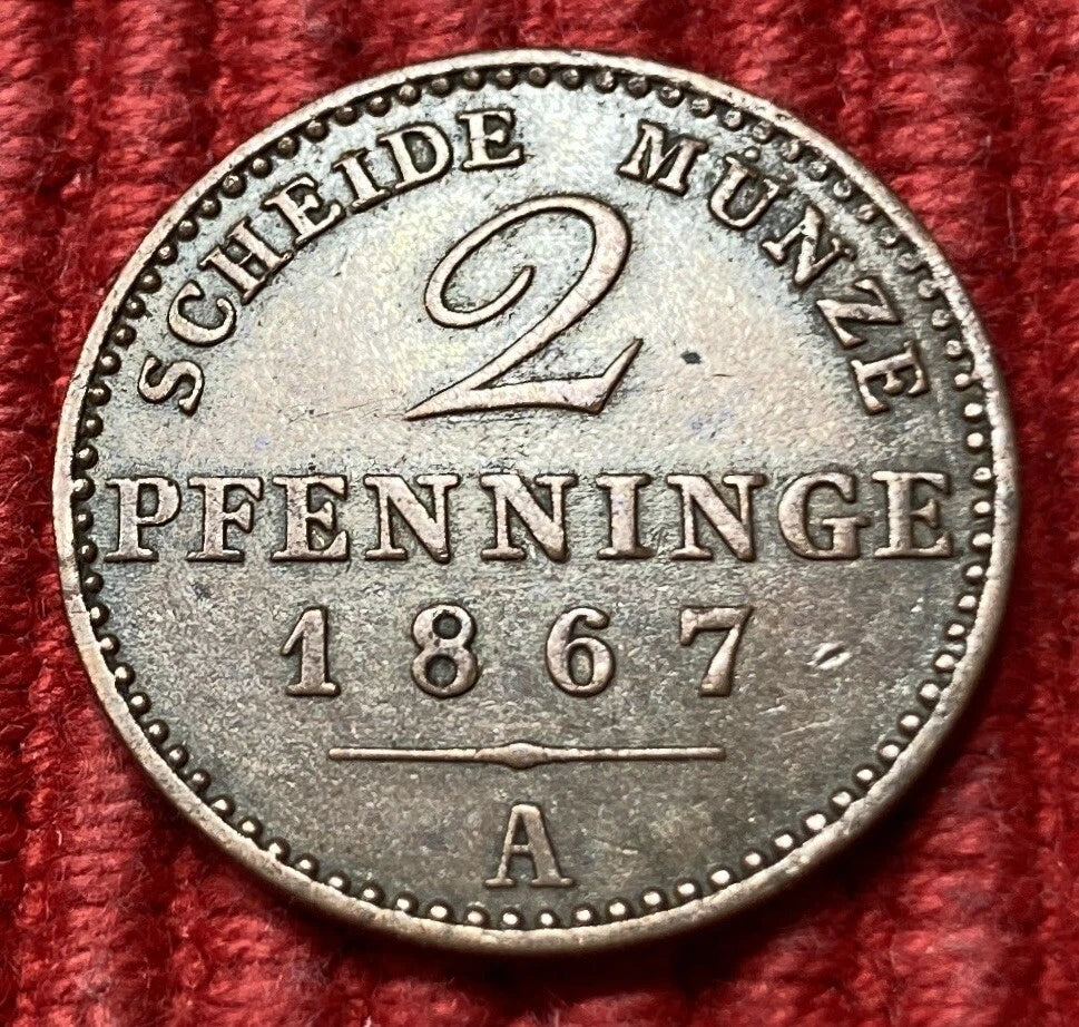 2 Pfenninge 1867 A | Historische Scheidemünze aus Preußen | Kupfer