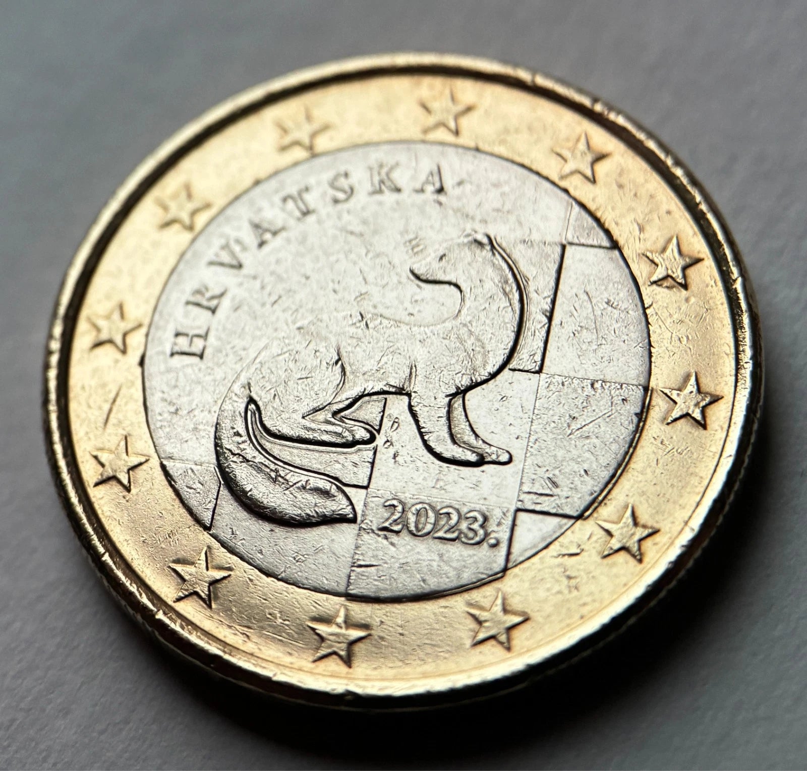 1 Euro 2023 | Kroatien | Marder & Schachbrettmuster | HRVATSKA | Bi-Metall Münze
