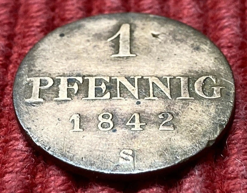 1 Pfennig 1842 S | Hannover | Gekröntes Monogramm | Kupfer-Münze