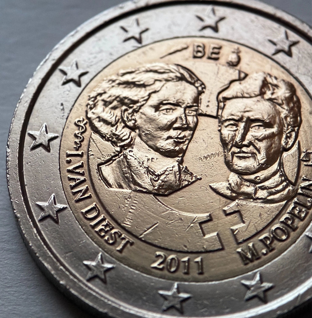 2 Euro 2011 | Belgien | 100 Jahre Frauenrechte | Isala Van Diest & Marie Popelin | Bi-Metall Gedenkmünze | Sehr schön
