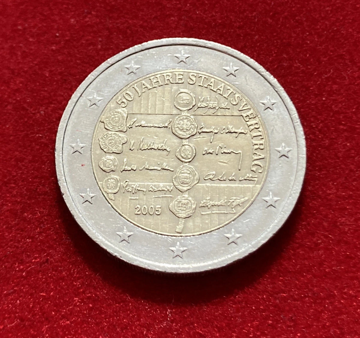 2 Euro 2005 | Österreich | 50 Jahre Staatsvertrag | Bi-Metall Gedenkmünze | schön