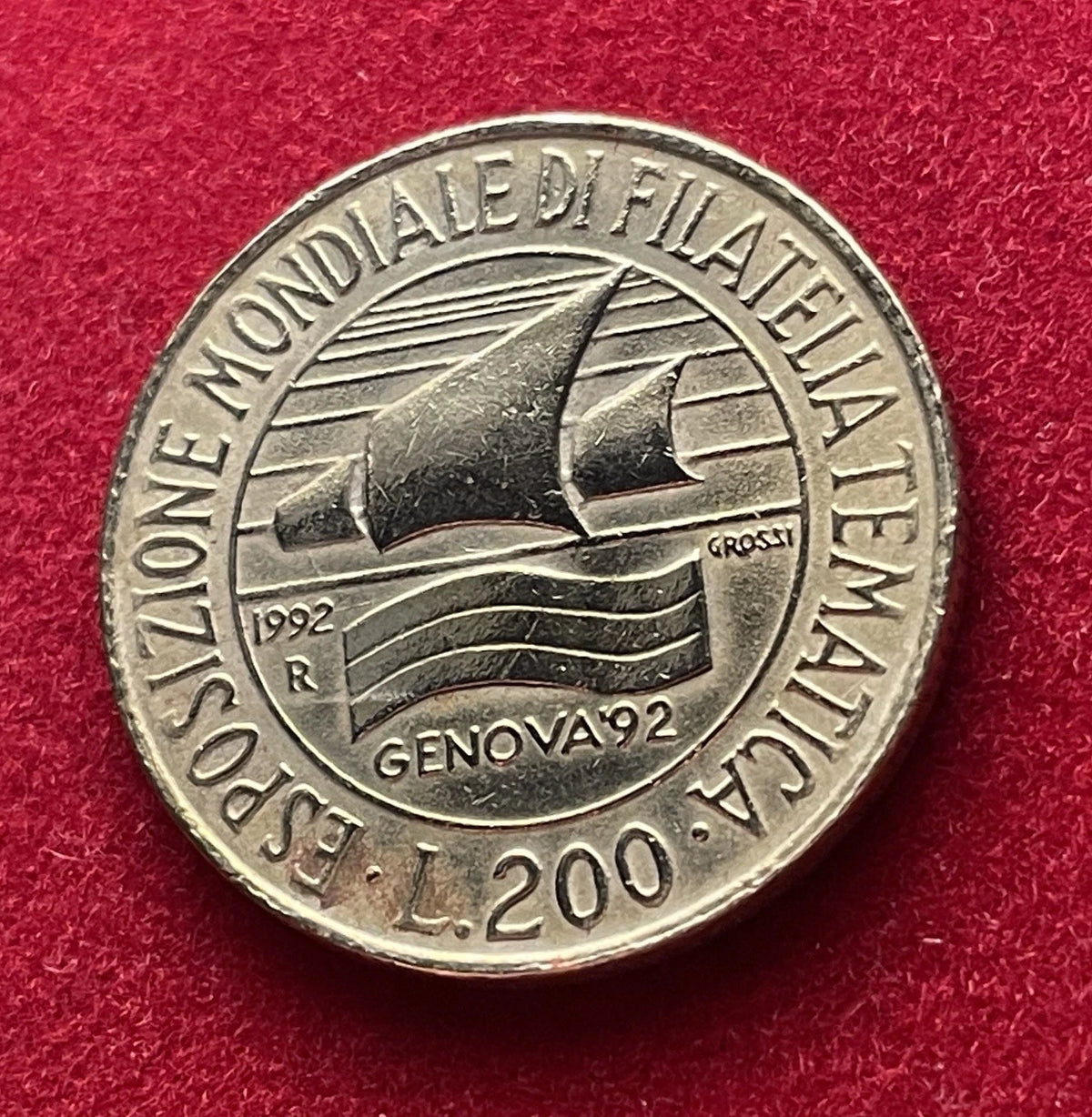 200 Lire 1992 | Italien | Briefmarkenausstellung Genua | Aluminiumbronze Münze | schön