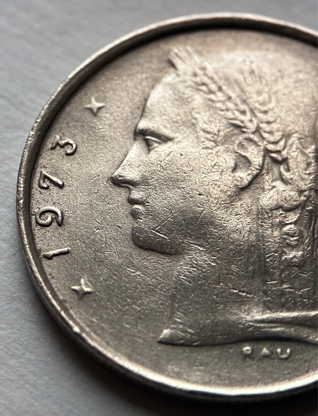 1 Franc Belgien 1973 | Ceres-Kopf & Eichenzweig | BELGIË | Münze