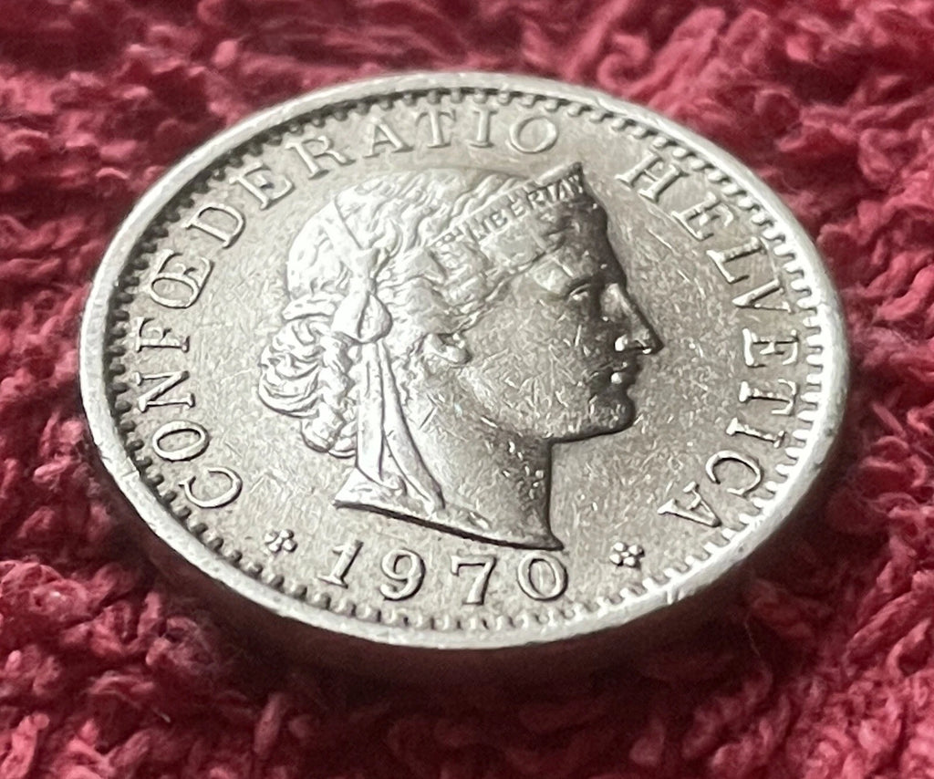 20 Rappen 1970 | Schweiz | Libertas & Eichenkranz | Kupfer-Nickel Münze | schön