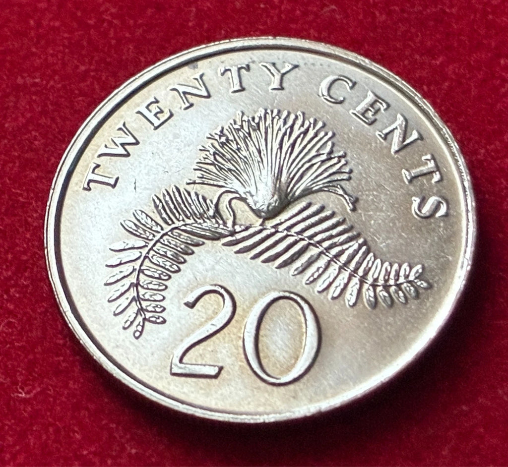 20 Cent 1991 | Singapur | Puderquastenpflanze | Kupfer-Nickel-Legierung Münze | schön