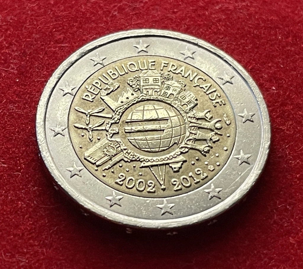 2 Euro 2012 | Frankreich | 10 Jahre Einführung des Euro | Bi-Metall Gedenkmünze | schön