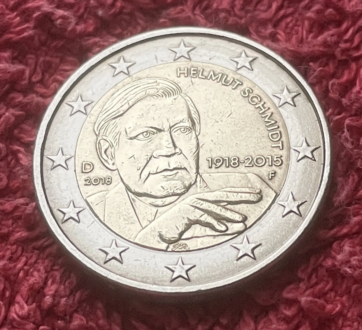 2 Euro 2018 F | Deutschland | 100. Geburtstag von Helmut Schmidt | Bi-Metall Gedenkmünze | Sehr schön