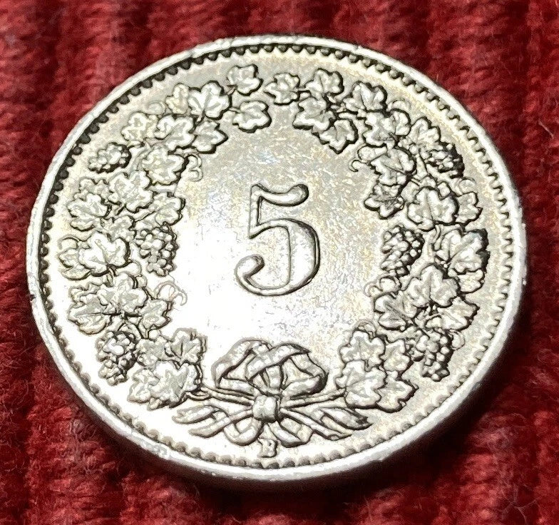 5 Rappen 1949 B | Schweiz | Libertas | Weinlaubkranz | Kupfer-Nickel Münze | schön