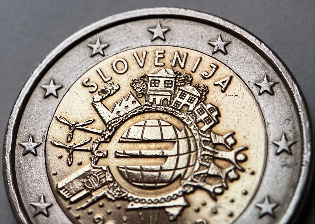 2 Euro 2012 | Slowenien | 10 Jahre Einführung des Euro (WWU) | Bi-Metall Gedenkmünze | schön