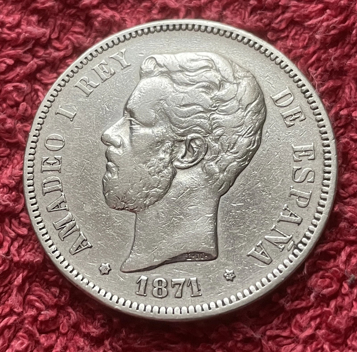 5 Pesetas 1871*71 | Spanien | König Amadeus I. | 900er Silber | Historische Münze | sehr schön