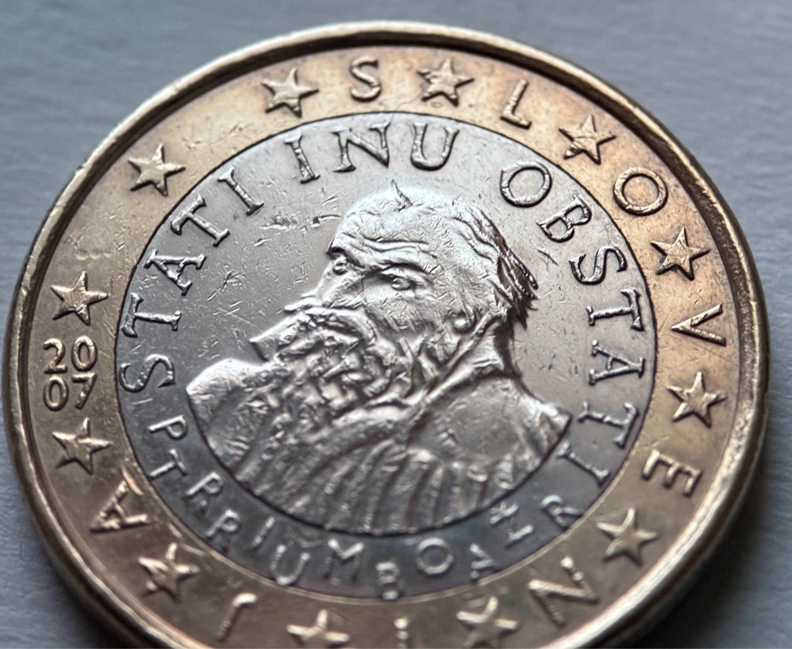 1 Euro 2007 | Slowenien | Primož Trubar | Stati inu obstati | Bi-Metall Münze