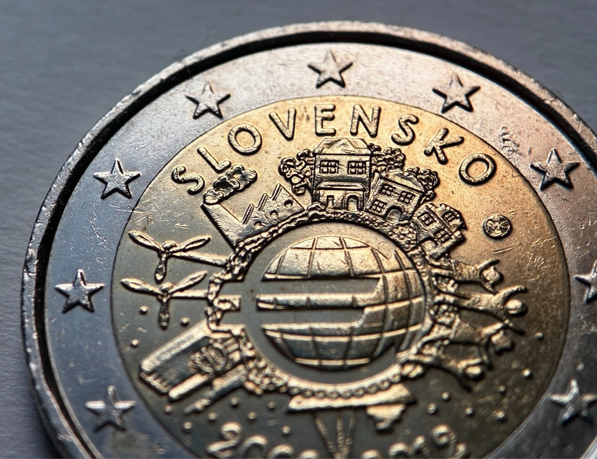 2 Euro 2012 | Slowakei | 10 Jahre Euro-Bargeld | Bi-Metall Gedenkmünze | schön