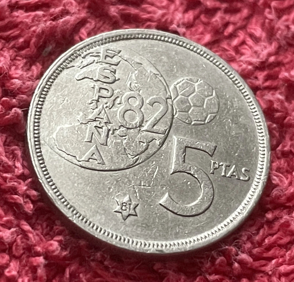 5 Pesetas 1980 *81 | Spanien | König Juan Carlos I. | Fußball WM 1982 | Kupfer-Nickel Münze | schön