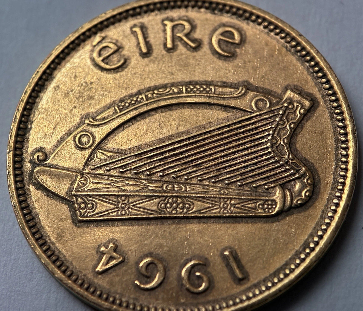 1/2 Penny 1964 | Irland | Glücksmünze der Iren | Bronze | Edel vergoldet | Mit Zertifikat | Münze