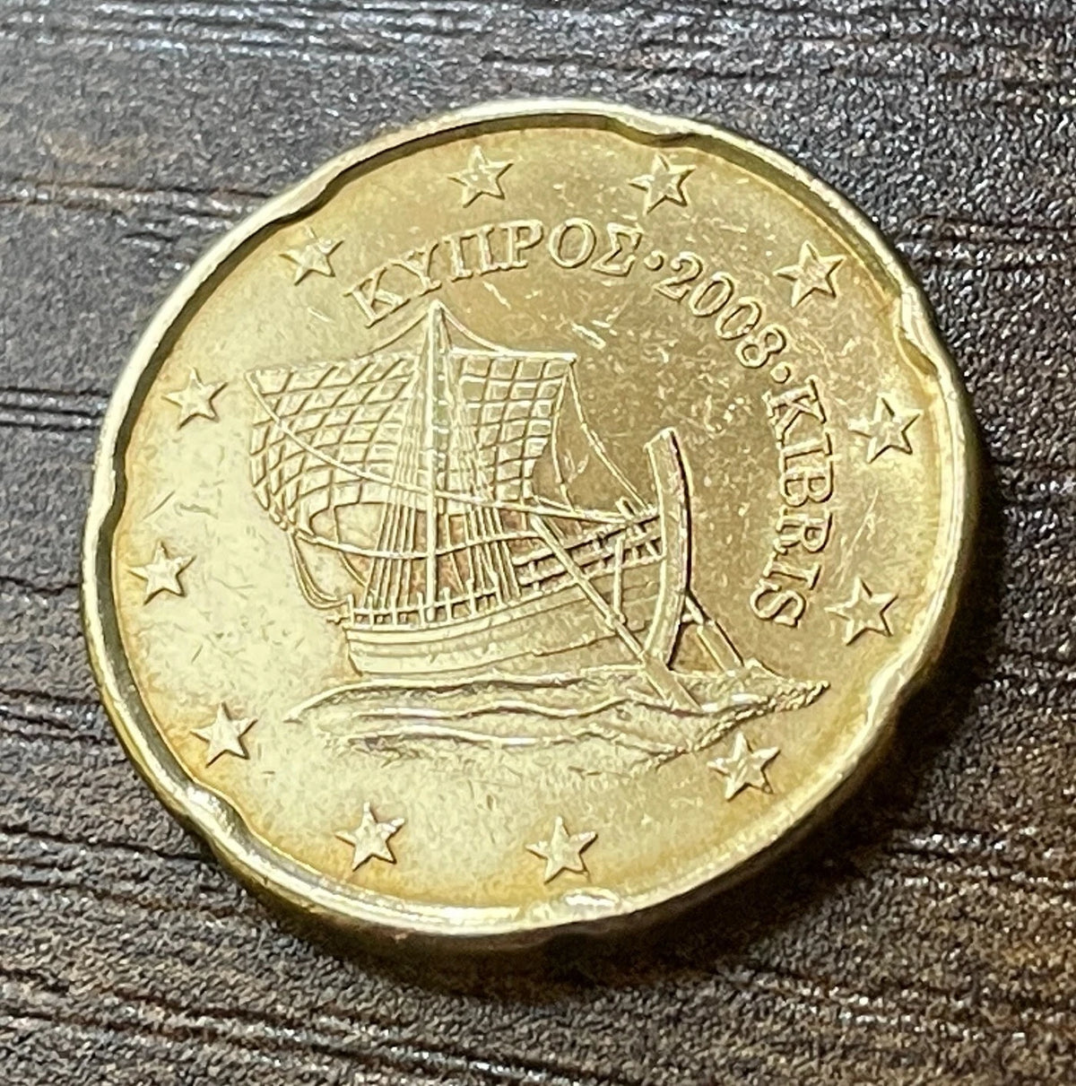 20 Cent 2008 | Zypern | Schiff von Kyrenia | Münze aus Nordischem Gold | sehr schön