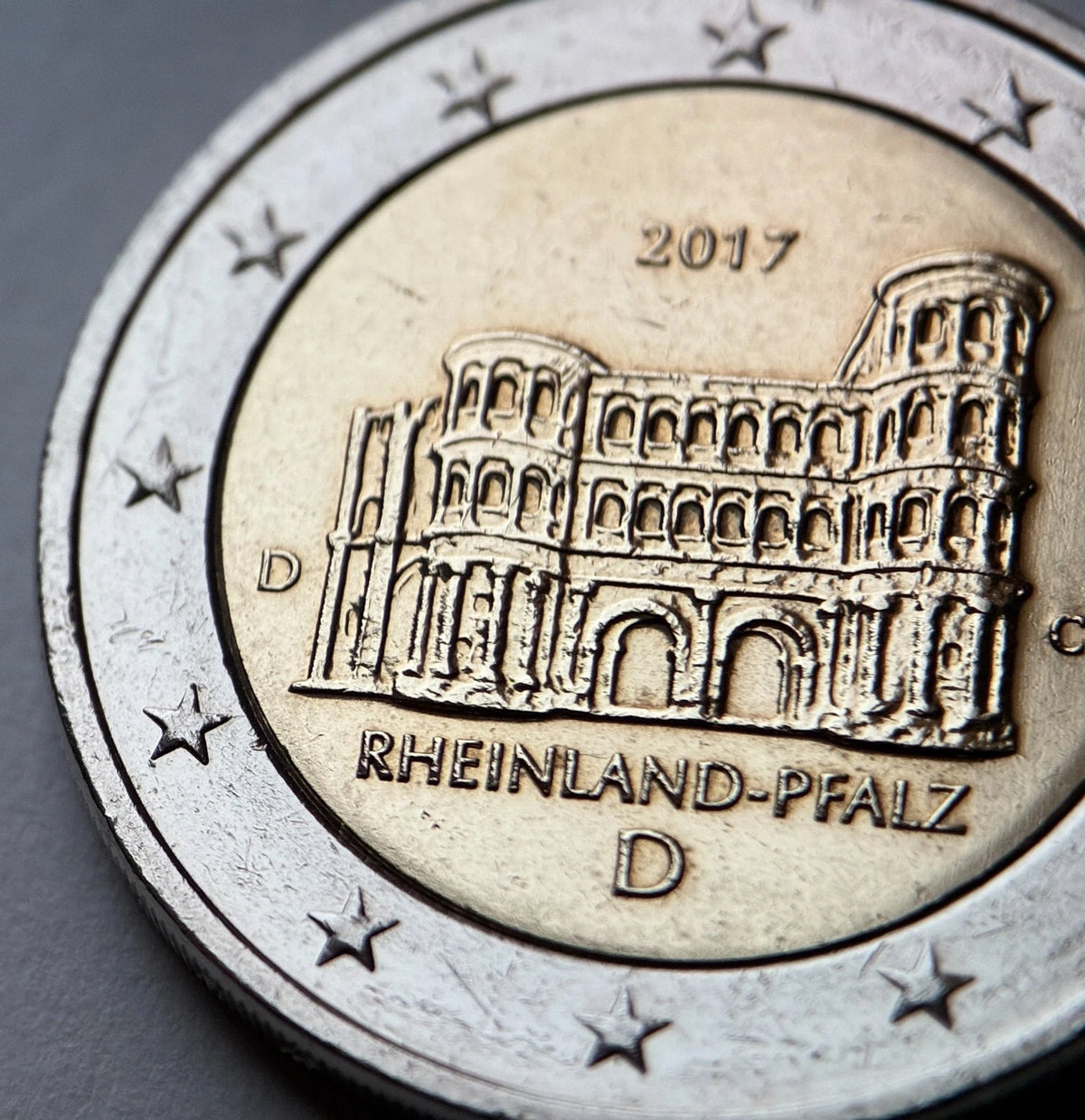 2 Euro 2017 D | Deutschland | Porta Nigra, Trier, Rheinland-Pfalz | Bundesländer-Serie | Bi-Metall Münze | schön