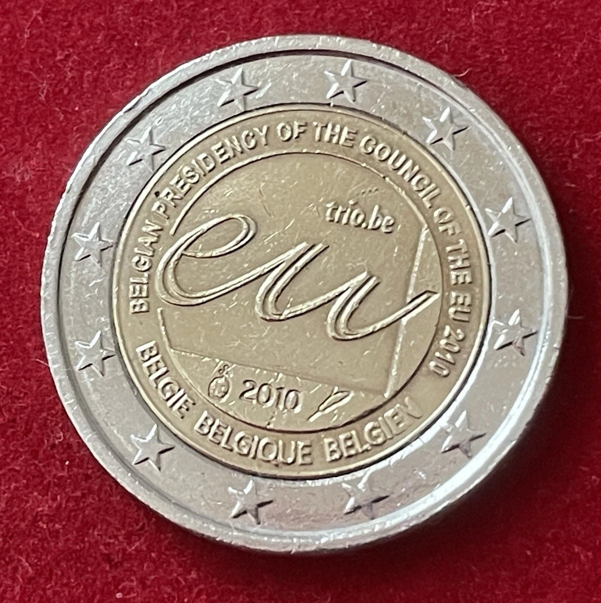 2 Euro 2010 | Belgien | Belgischer Vorsitz im Rat der EU | Bi-Metall Gedenkmünze | Sehr schön