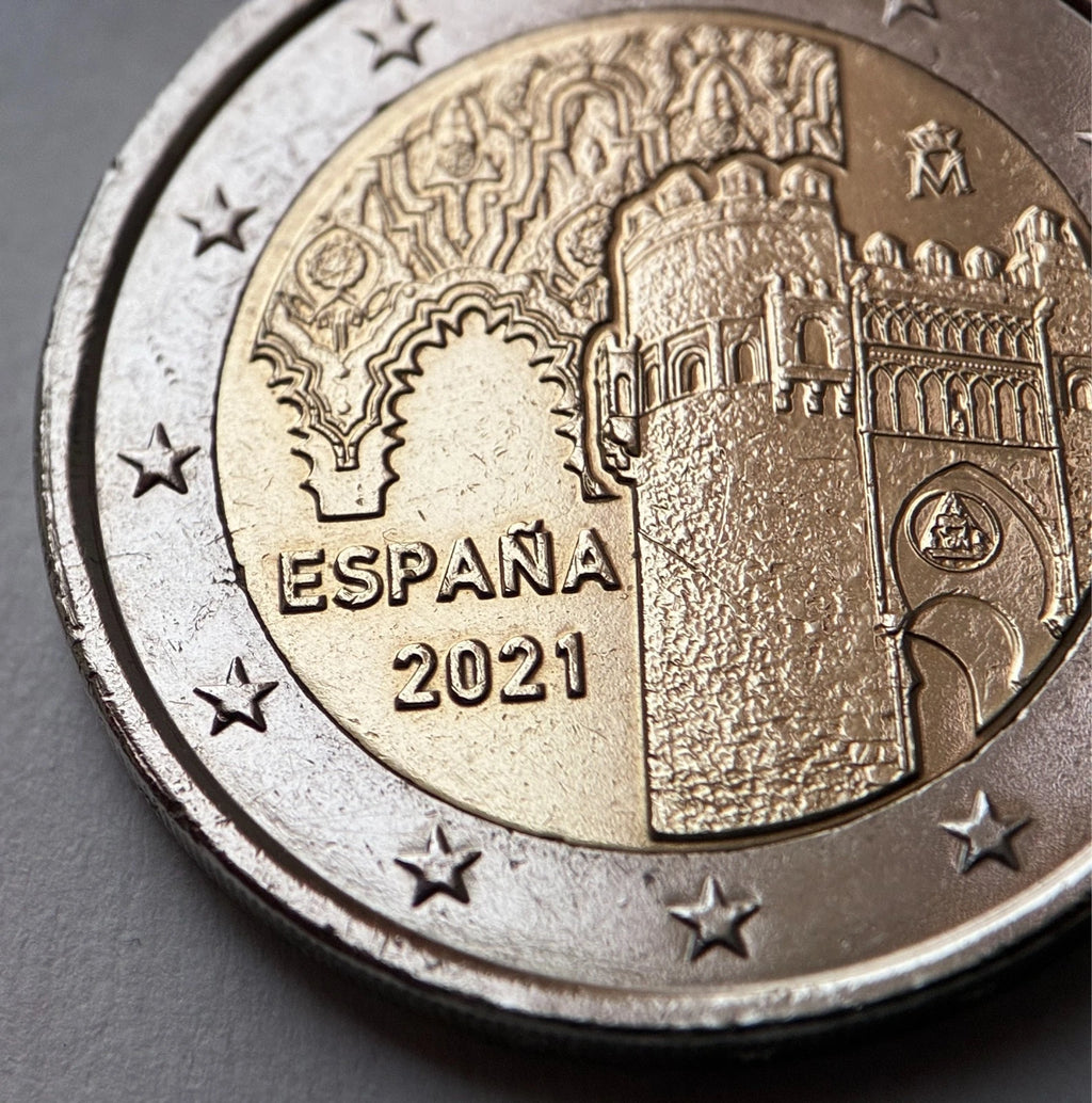 2 Euro 2021 | Spanien | UNESCO-Welterbe Toledo - Puerta del Sol | Bi-Metall Gedenkmünze | schön