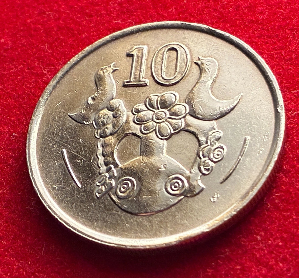 10 Cents 1990 | Zypern | Vase, florale Elemente & Vögel | Nickel-Messing Münze