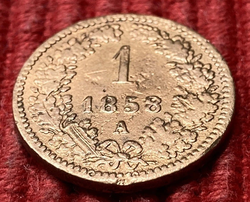 1 Kreuzer 1858 A | Österreich-Ungarn | Kaiser Franz Joseph I. | Kupfer | Historische Scheidemünze