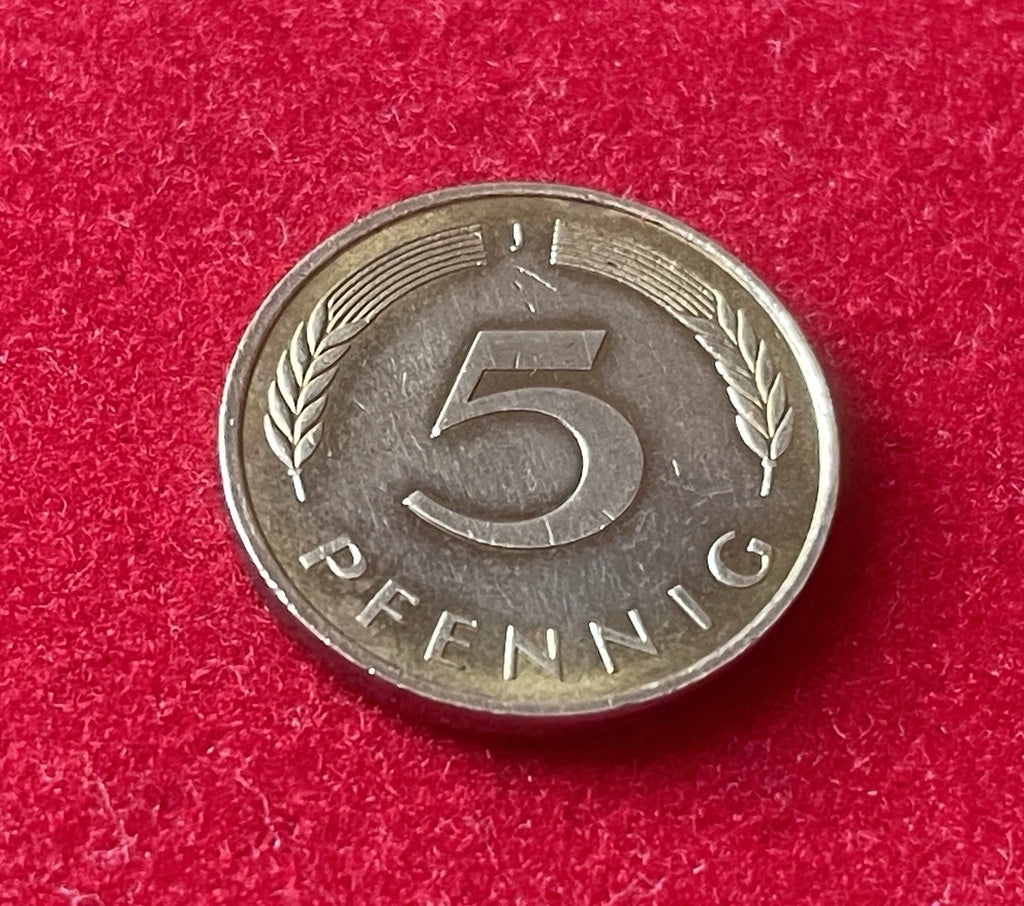 5 Pfennig 1989 J | Bundesrepublik Deutschland (BRD) | Eichenzweig & Getreideähren | Münze aus Vermessingtem Stahl | Sehr schön